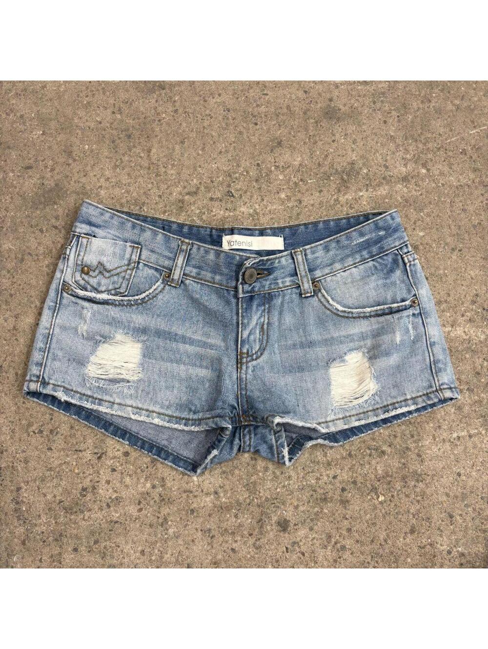 Vintage Y2K Low Rise Denim Micro Shorts LW M